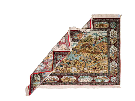 Sehr feiner, handgeknüpfter Khademi Orientteppich mit Hereke Design aus reiner Seide, rot, multicolor. 190x124 cm. Vertrieb durch Jupiter Intl.