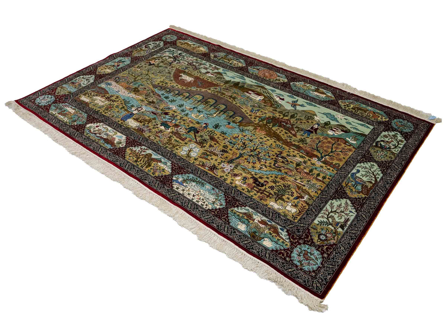 Sehr feiner, handgeknüpfter Khademi Orientteppich mit Hereke Design aus reiner Seide, rot, multicolor. 190x124 cm. Vertrieb durch Jupiter Intl.
