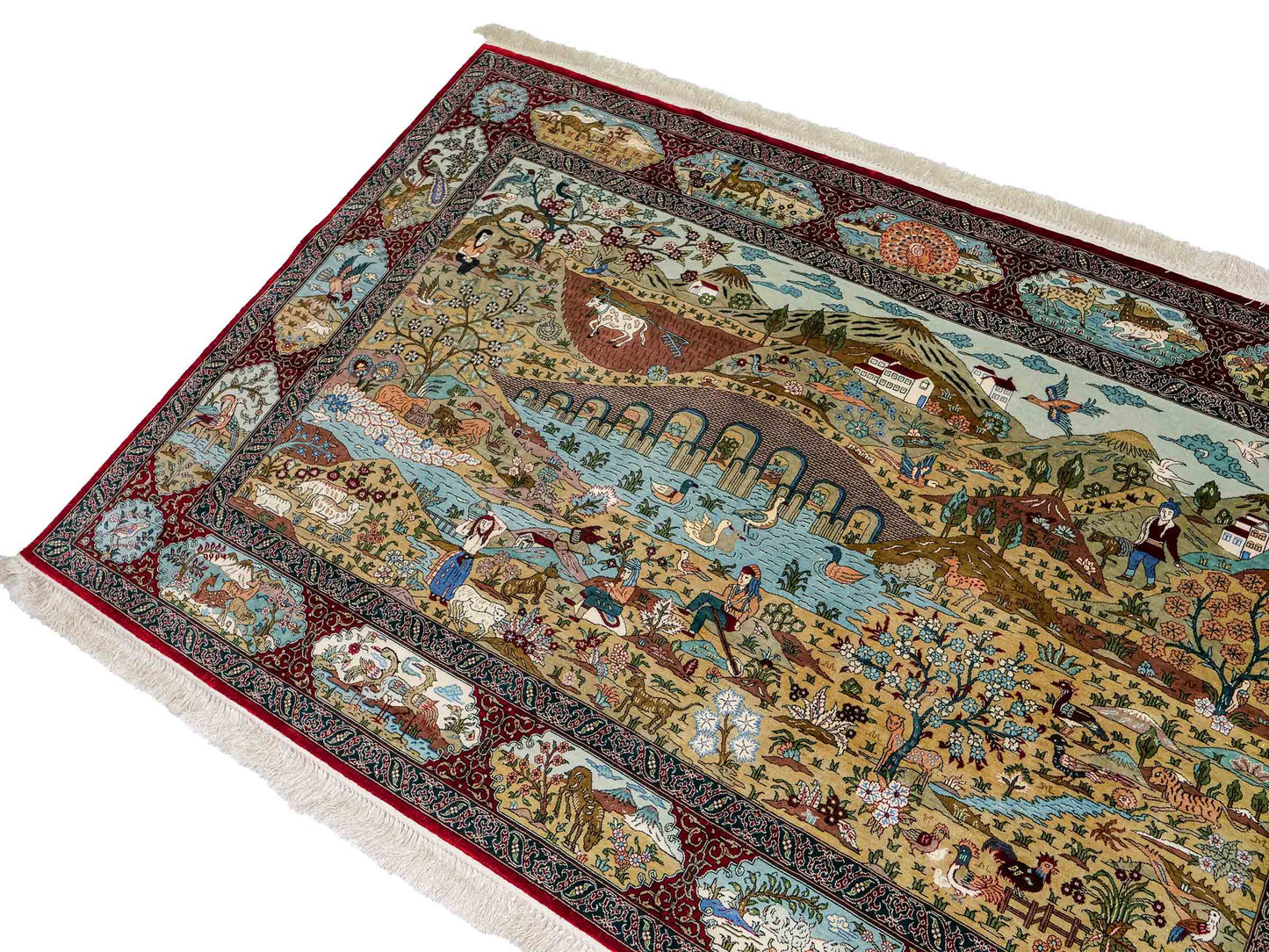 Sehr feiner, handgeknüpfter Khademi Orientteppich mit Hereke Design aus reiner Seide, rot, multicolor. 190x124 cm. Vertrieb durch Jupiter Intl.