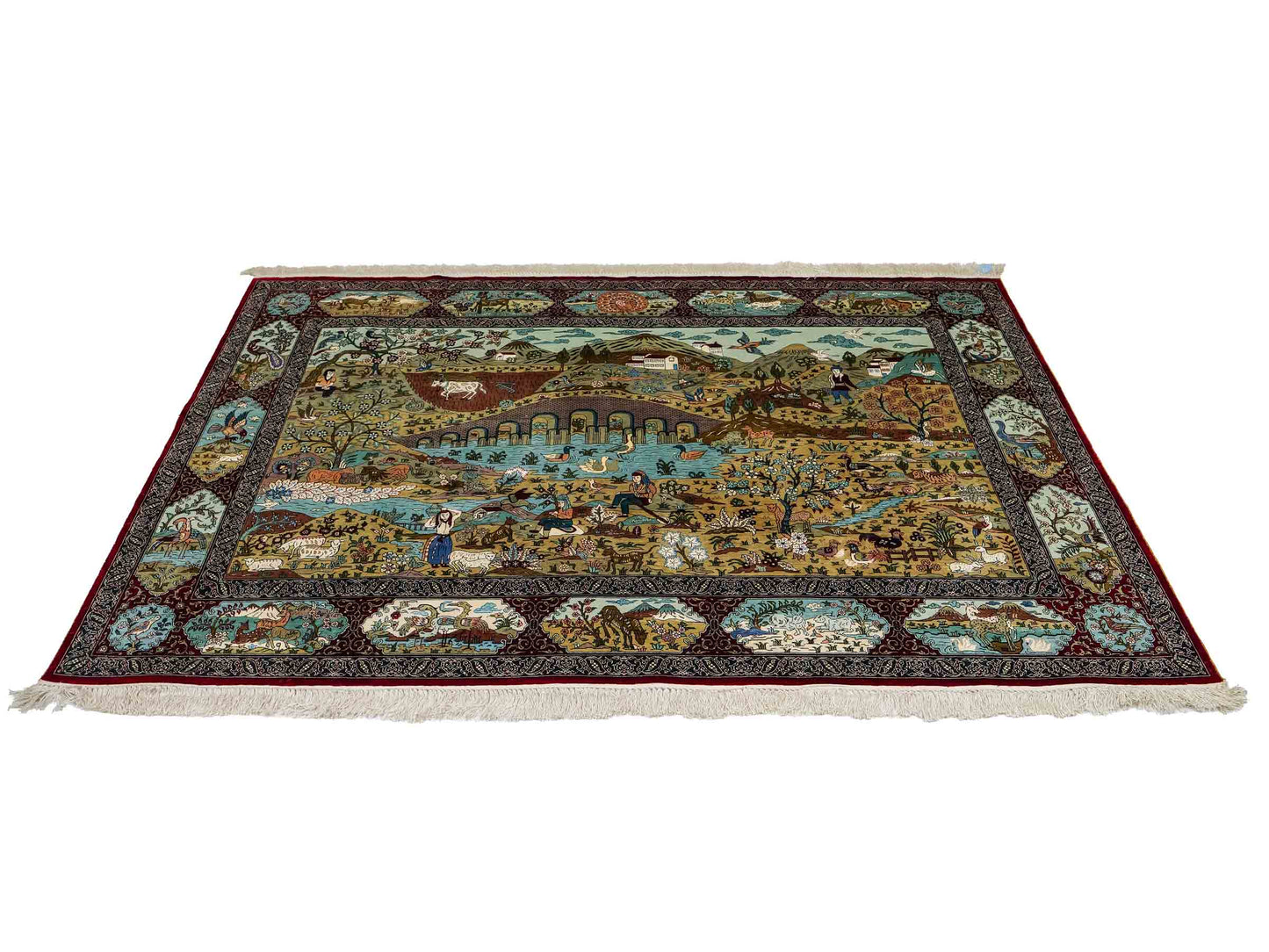 Sehr feiner, handgeknüpfter Khademi Orientteppich mit Hereke Design aus reiner Seide, rot, multicolor. 190x124 cm. Vertrieb durch Jupiter Intl.