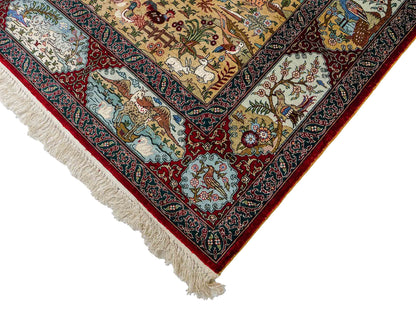 Sehr feiner, handgeknüpfter Khademi Orientteppich mit Hereke Design aus reiner Seide, rot, multicolor. 190x124 cm. Vertrieb durch Jupiter Intl.
