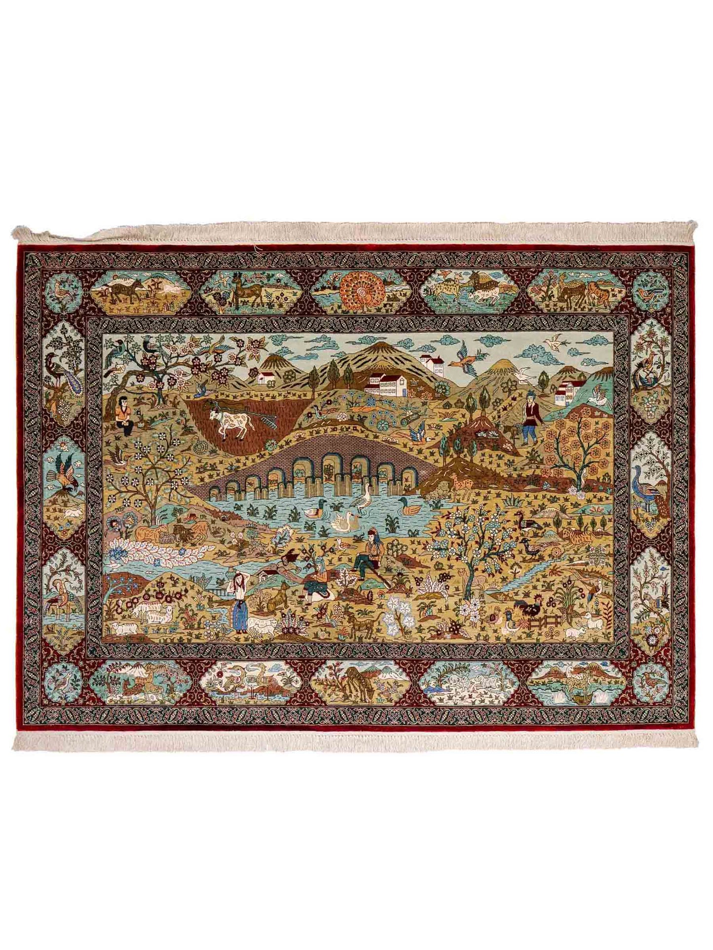 Sehr feiner, handgeknüpfter Khademi Orientteppich mit Hereke Design aus reiner Seide, rot, multicolor. 190x125 cm.  Vertrieb durch Jupiter Intl.