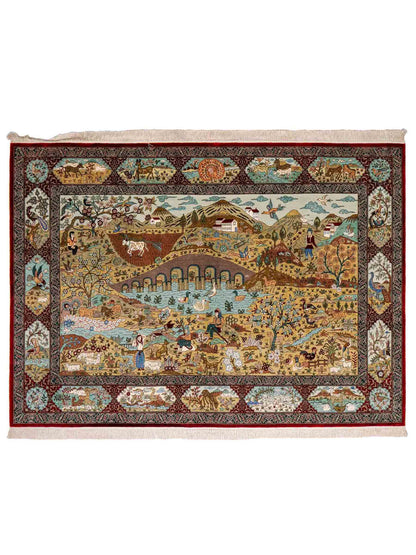 Sehr feiner, handgeknüpfter Khademi Orientteppich mit Hereke Design aus reiner Seide, rot, multicolor. 190x125 cm.  Vertrieb durch Jupiter Intl.