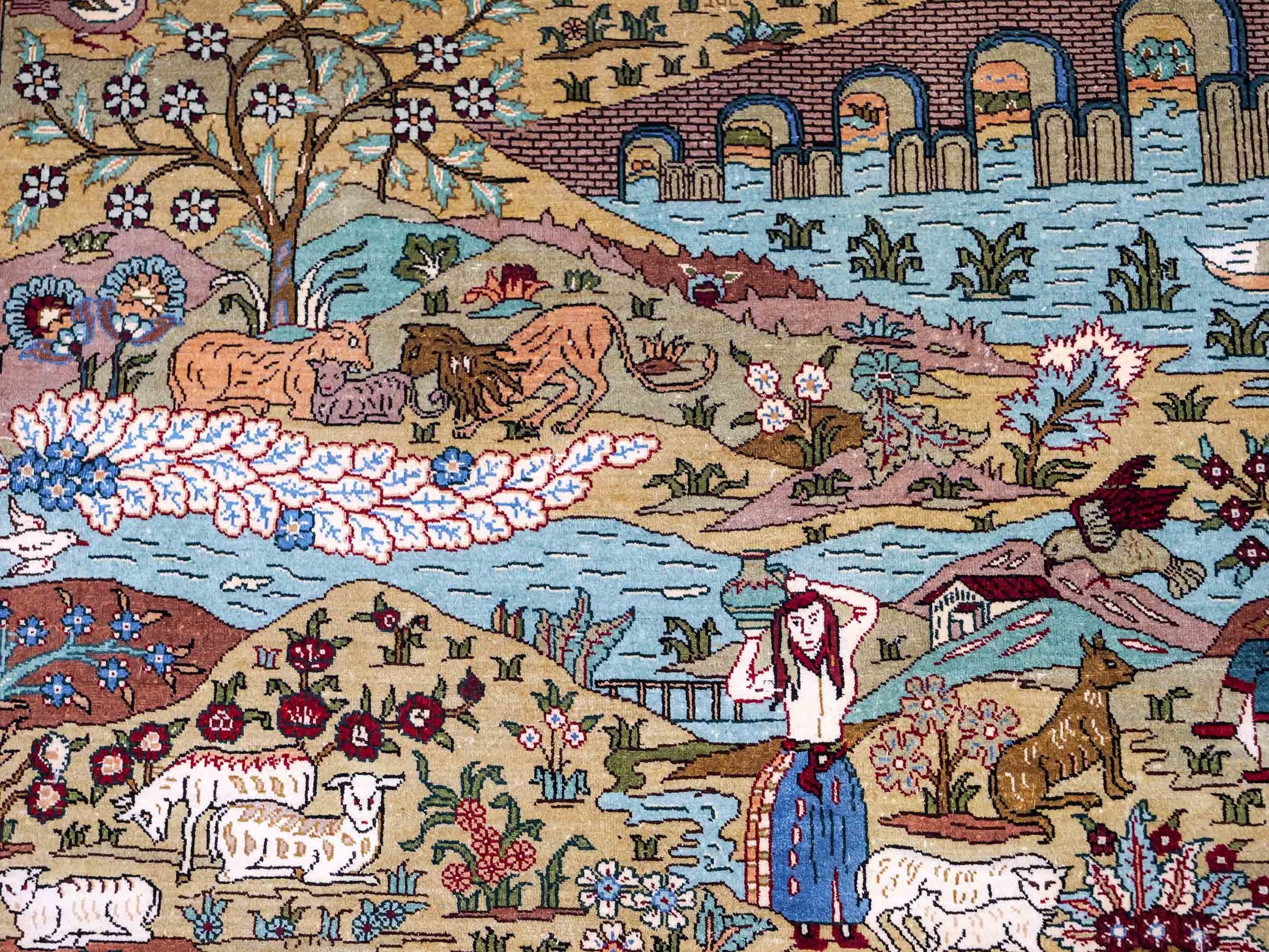 Sehr feiner, handgeknüpfter Khademi Orientteppich mit Hereke Design aus reiner Seide, rot, multicolor. 190x125 cm.  Vertrieb durch Jupiter Intl.