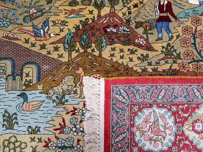 Sehr feiner, handgeknüpfter Khademi Orientteppich mit Hereke Design aus reiner Seide, rot, multicolor. 190x125 cm.  Vertrieb durch Jupiter Intl.