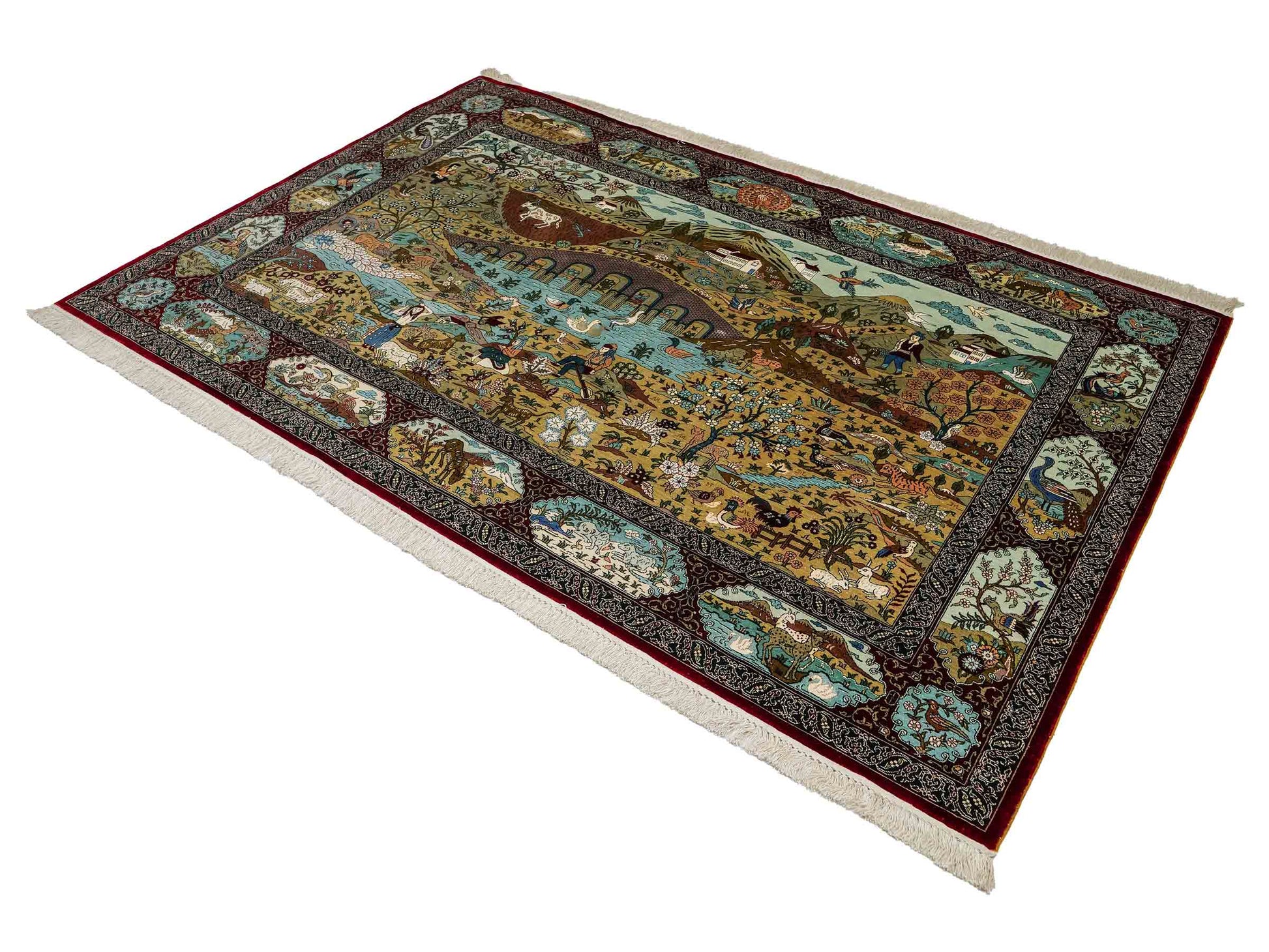 Sehr feiner, handgeknüpfter Khademi Orientteppich mit Hereke Design aus reiner Seide, rot, multicolor. 190x125 cm.  Vertrieb durch Jupiter Intl.
