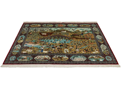 Sehr feiner, handgeknüpfter Khademi Orientteppich mit Hereke Design aus reiner Seide, rot, multicolor. 190x125 cm.  Vertrieb durch Jupiter Intl.