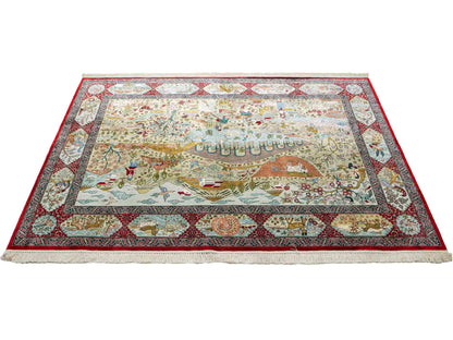 Sehr feiner, handgeknüpfter Khademi Orientteppich mit Hereke Design aus reiner Seide, rot, multicolor. 190x125 cm.  Vertrieb durch Jupiter Intl.