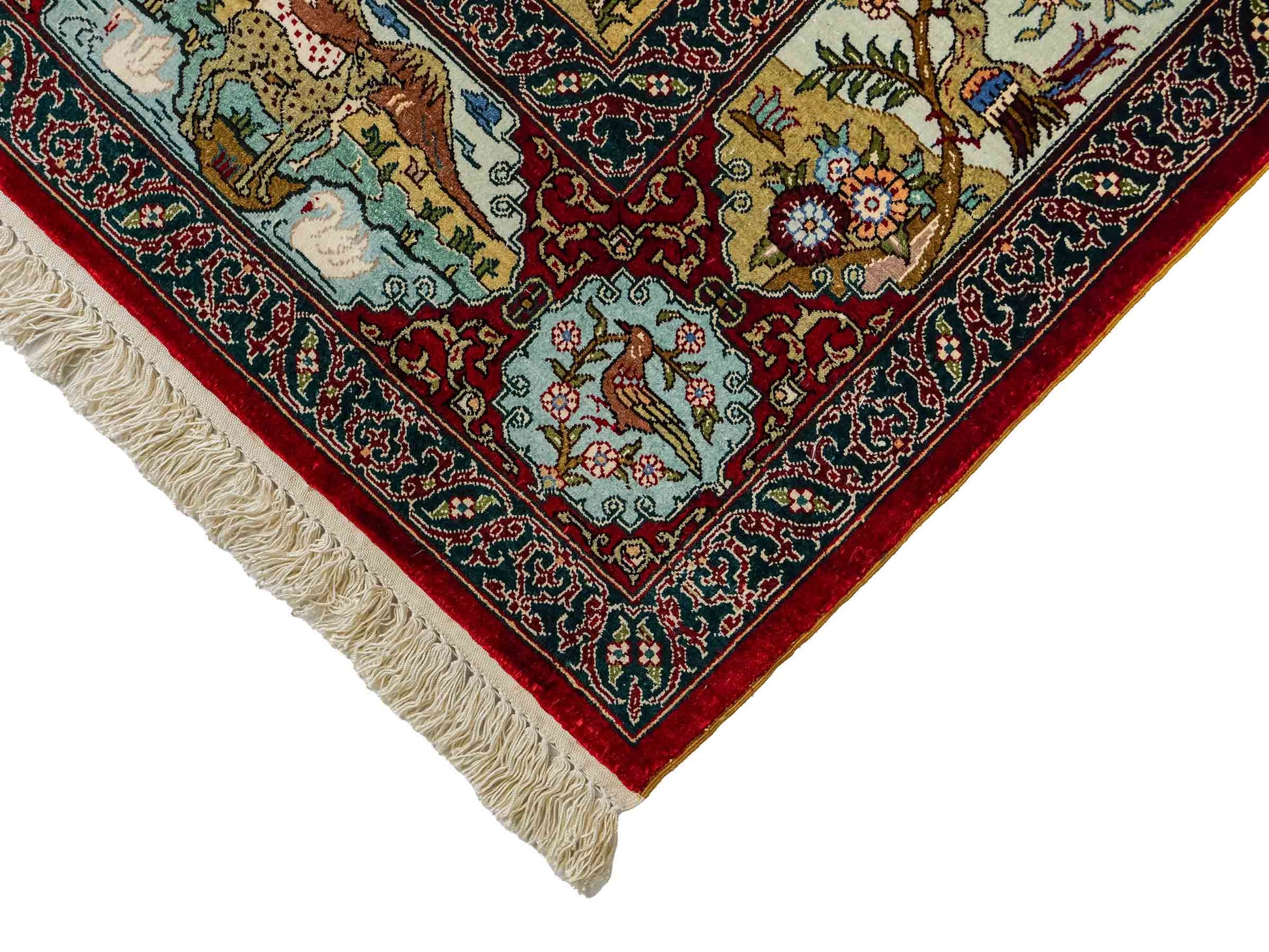 Sehr feiner, handgeknüpfter Khademi Orientteppich mit Hereke Design aus reiner Seide, rot, multicolor. 190x125 cm.  Vertrieb durch Jupiter Intl.