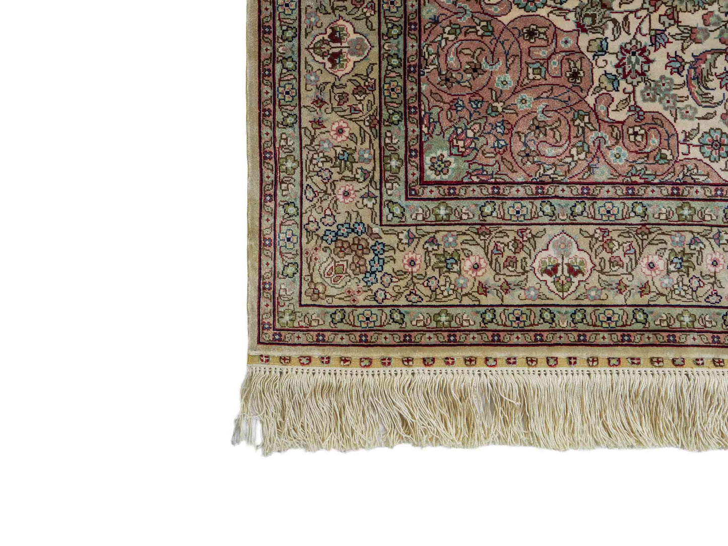 Sehr feiner, handgeknüpfter Khademi Orientteppich mit Hereke Design aus purer Seide, creme, weiß, beige. 307x79 cm. Vertrieb durch Jupiter Intl.