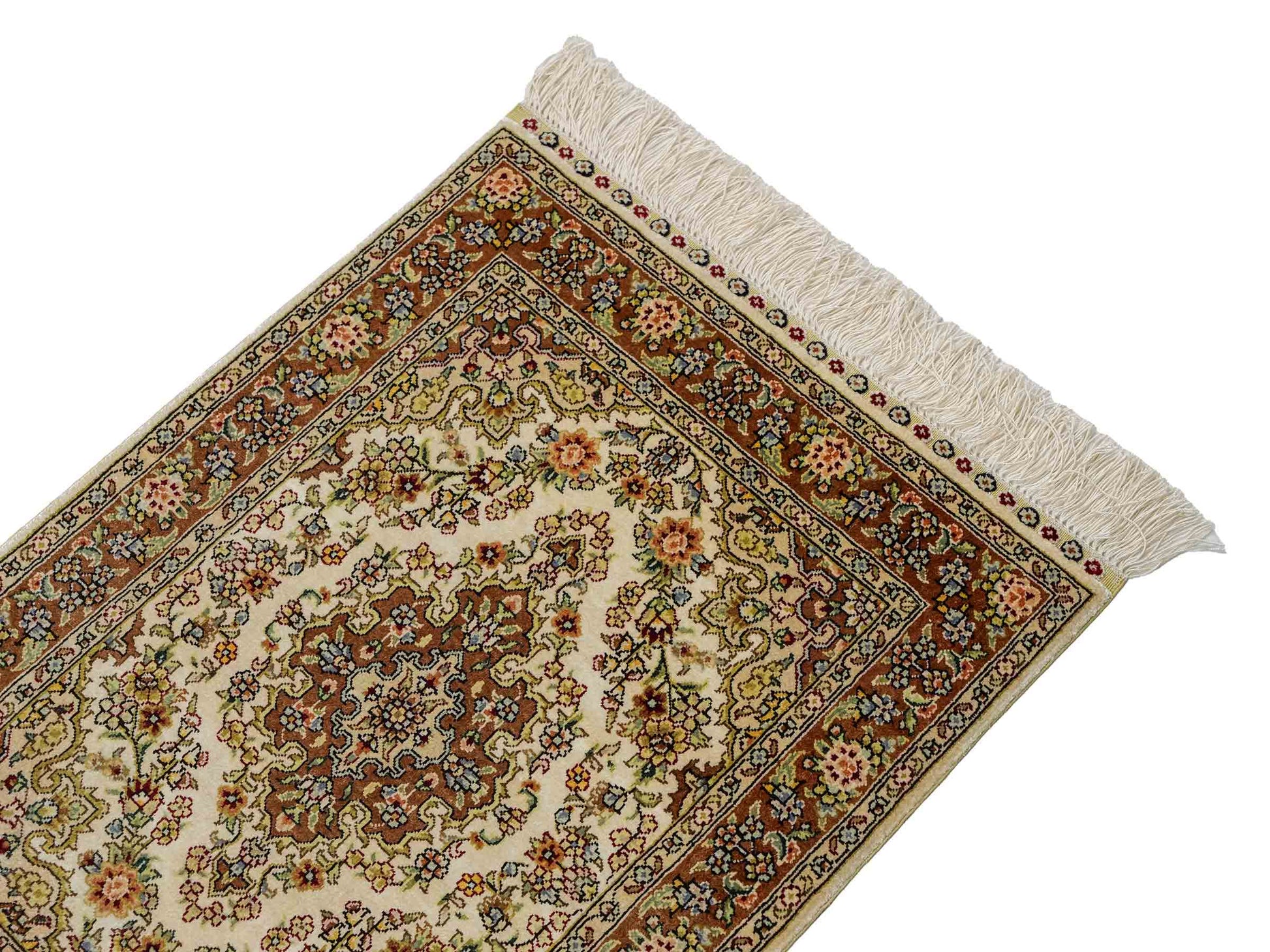 Sehr feiner, handgeknüpfter Khademi Orientteppich mit Hereke Design aus reiner Seide, creme. 64x46 cm. Vertrieb durch Jupiter Intl.