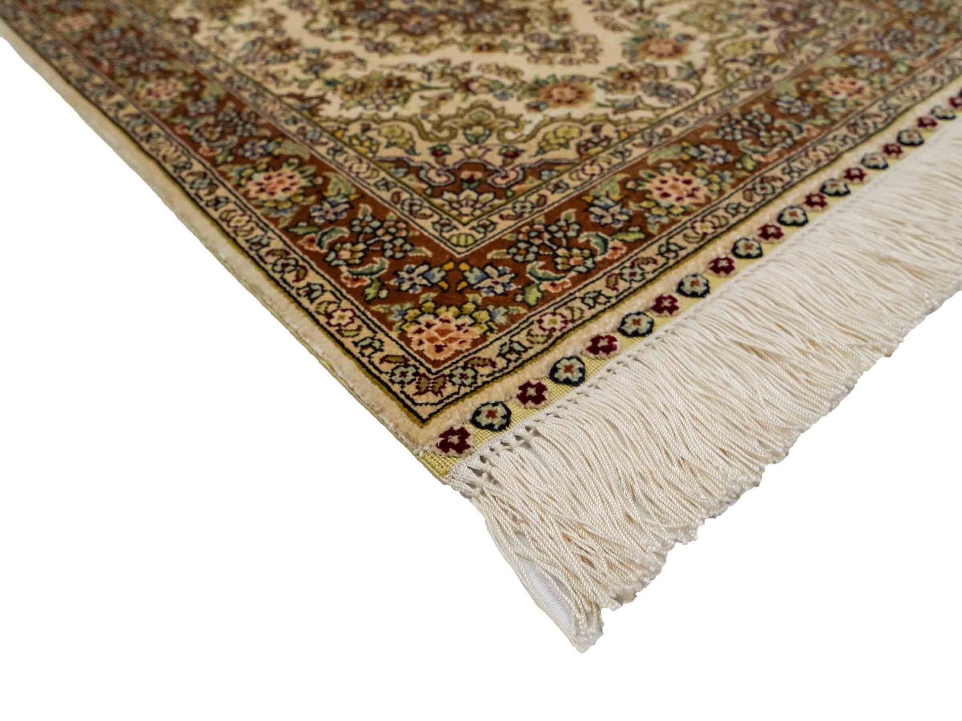 Sehr feiner, handgeknüpfter Khademi Orientteppich mit Hereke Design aus reiner Seide, creme. 64x46 cm. Vertrieb durch Jupiter Intl.