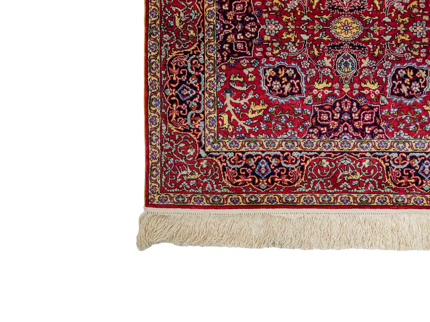 Sehr feiner, handgeknüpfter Khademi Orientteppich mit Hereke Design aus reiner Seide, rot. 92x62 cm. Vertrieb durch Jupiter Intl.