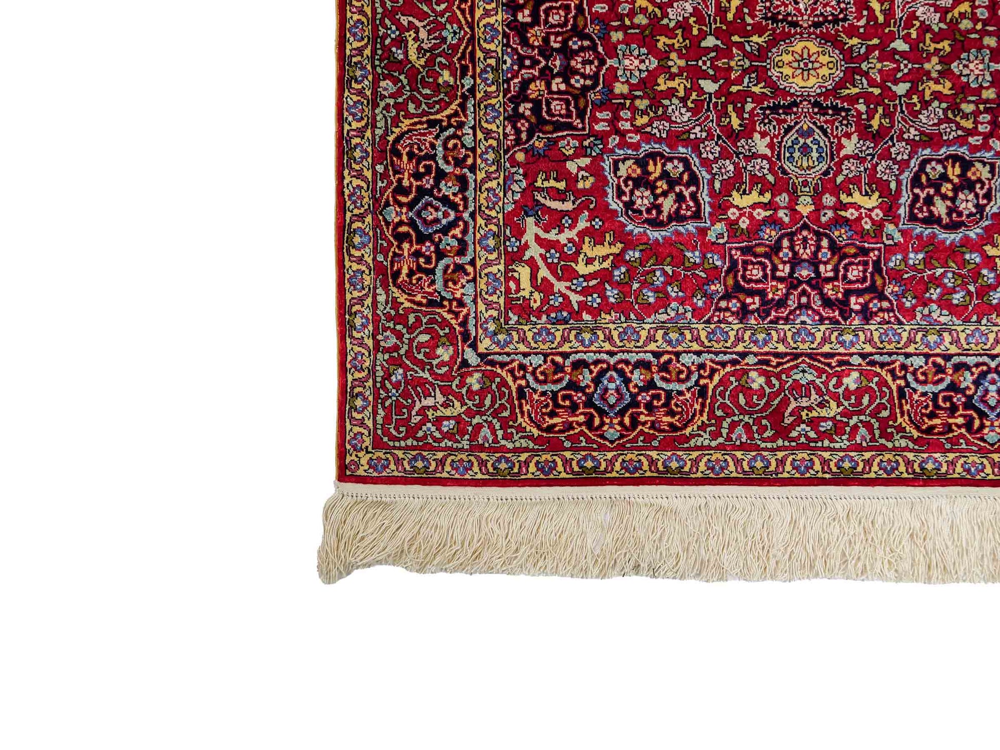 Sehr feiner, handgeknüpfter Khademi Orientteppich mit Hereke Design aus reiner Seide, rot. 92x62 cm. Vertrieb durch Jupiter Intl.