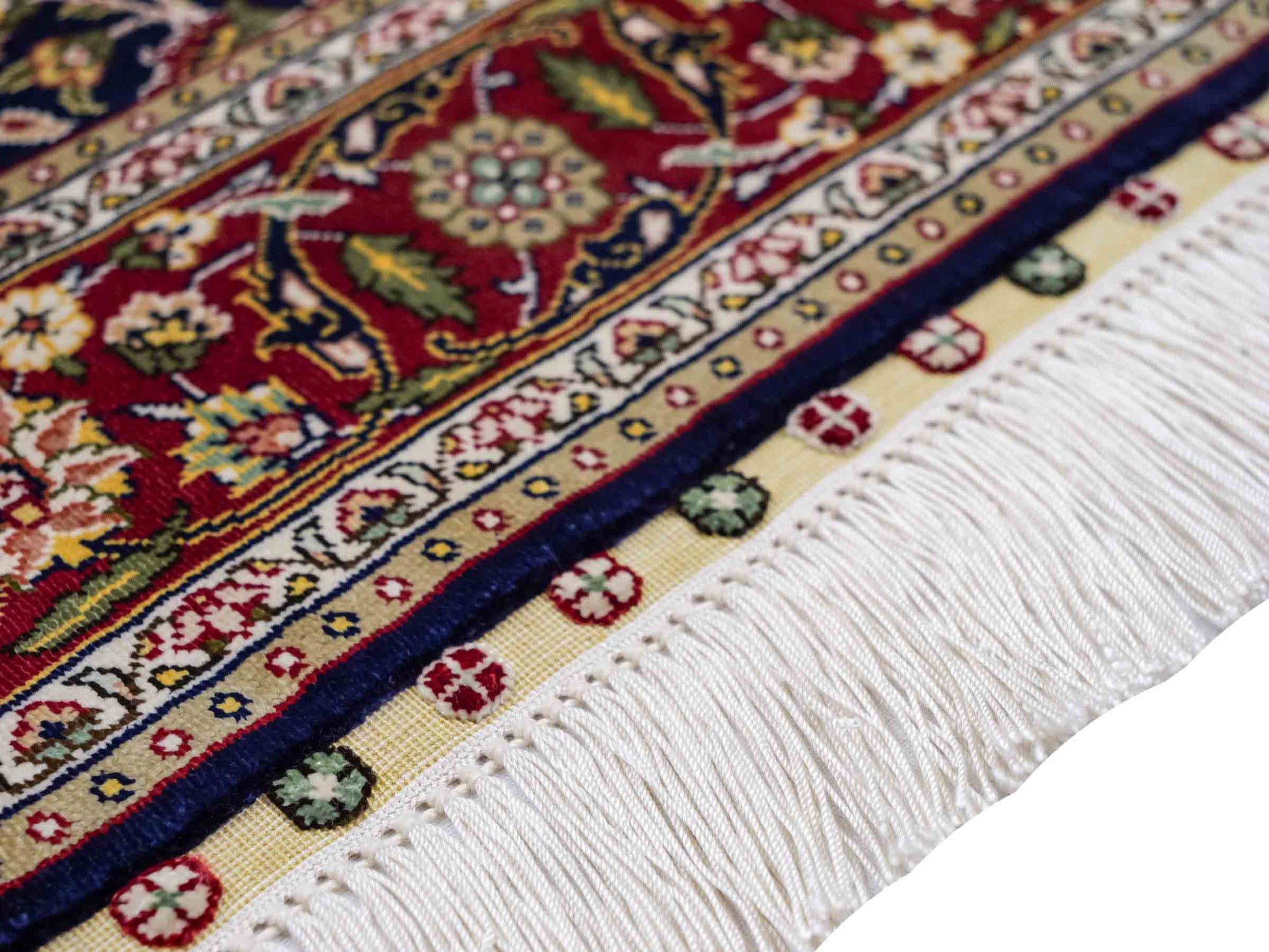 Sehr feiner, handgeknüpfter Khademi Orientteppich mit Hereke Design aus reiner Seide, blau, rot. 92x62 cm. Vertrieb durch Jupiter Intl.