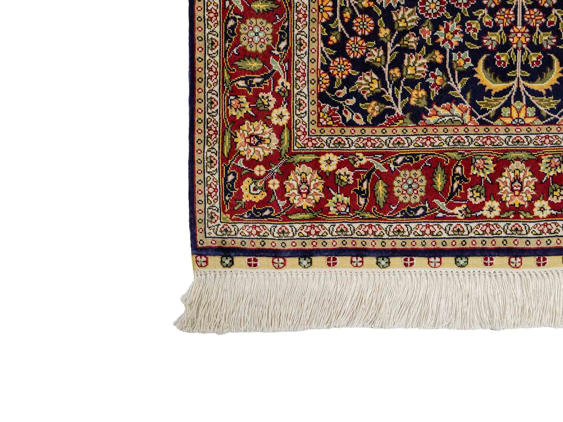Sehr feiner, handgeknüpfter Khademi Orientteppich mit Hereke Design aus reiner Seide, blau, rot. 92x62 cm. Vertrieb durch Jupiter Intl.
