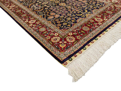 Sehr feiner, handgeknüpfter Khademi Orientteppich mit Hereke Design aus reiner Seide, blau, rot. 92x62 cm. Vertrieb durch Jupiter Intl.