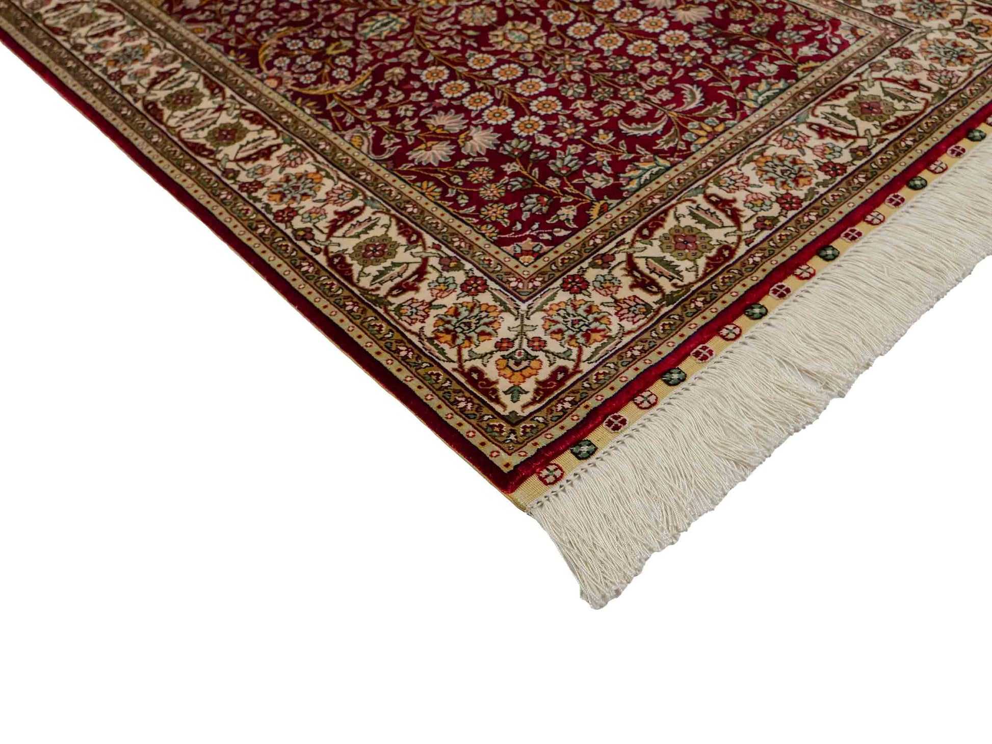 Sehr feiner, handgeknüpfter Khademi Orientteppich mit Hereke Design aus reiner Seide, rot, creme. 92x62 cm. Vertrieb durch Jupiter Intl.