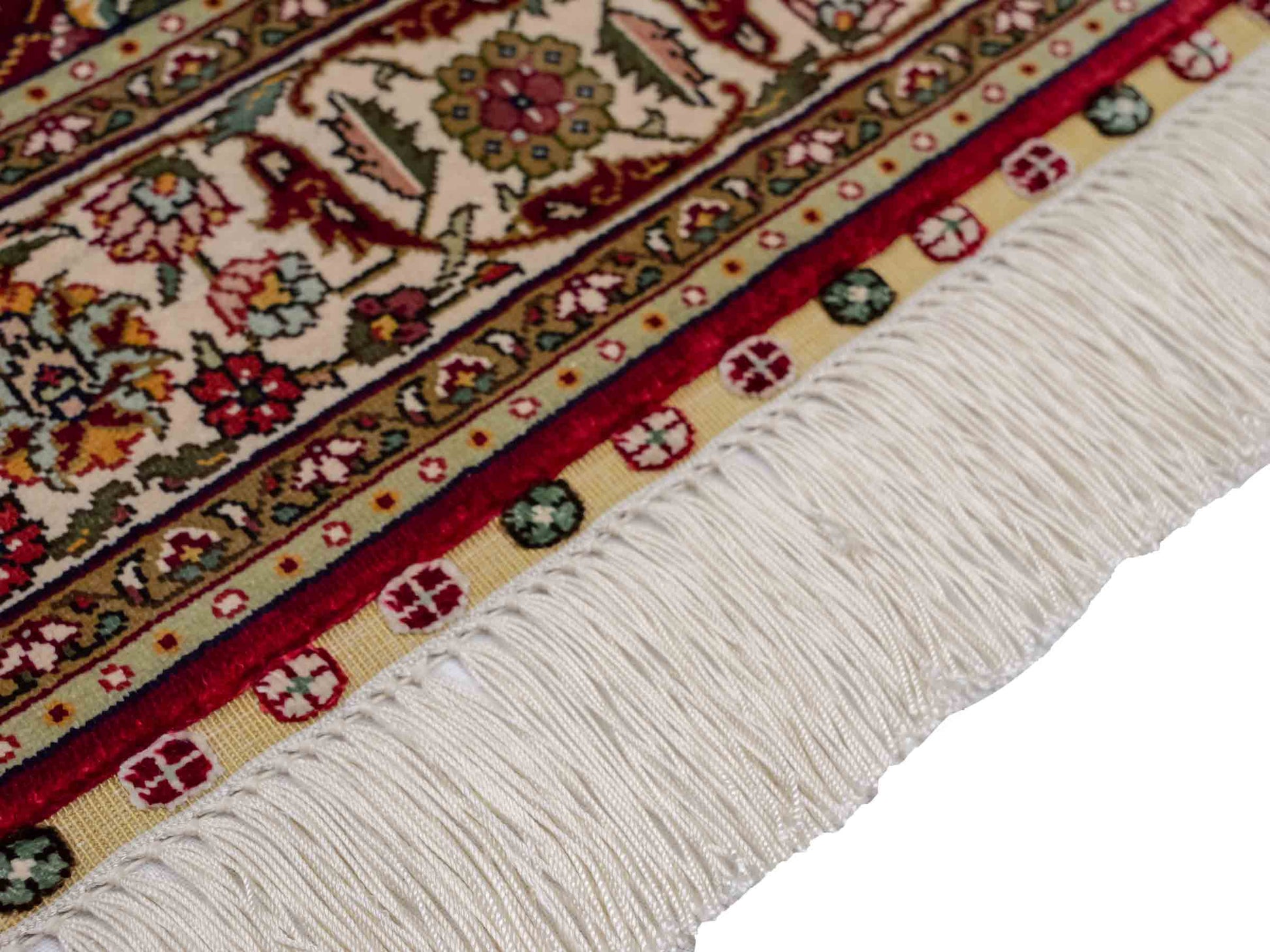 Sehr feiner, handgeknüpfter Khademi Orientteppich mit Hereke Design aus reiner Seide, rot, creme. 92x62 cm. Vertrieb durch Jupiter Intl.