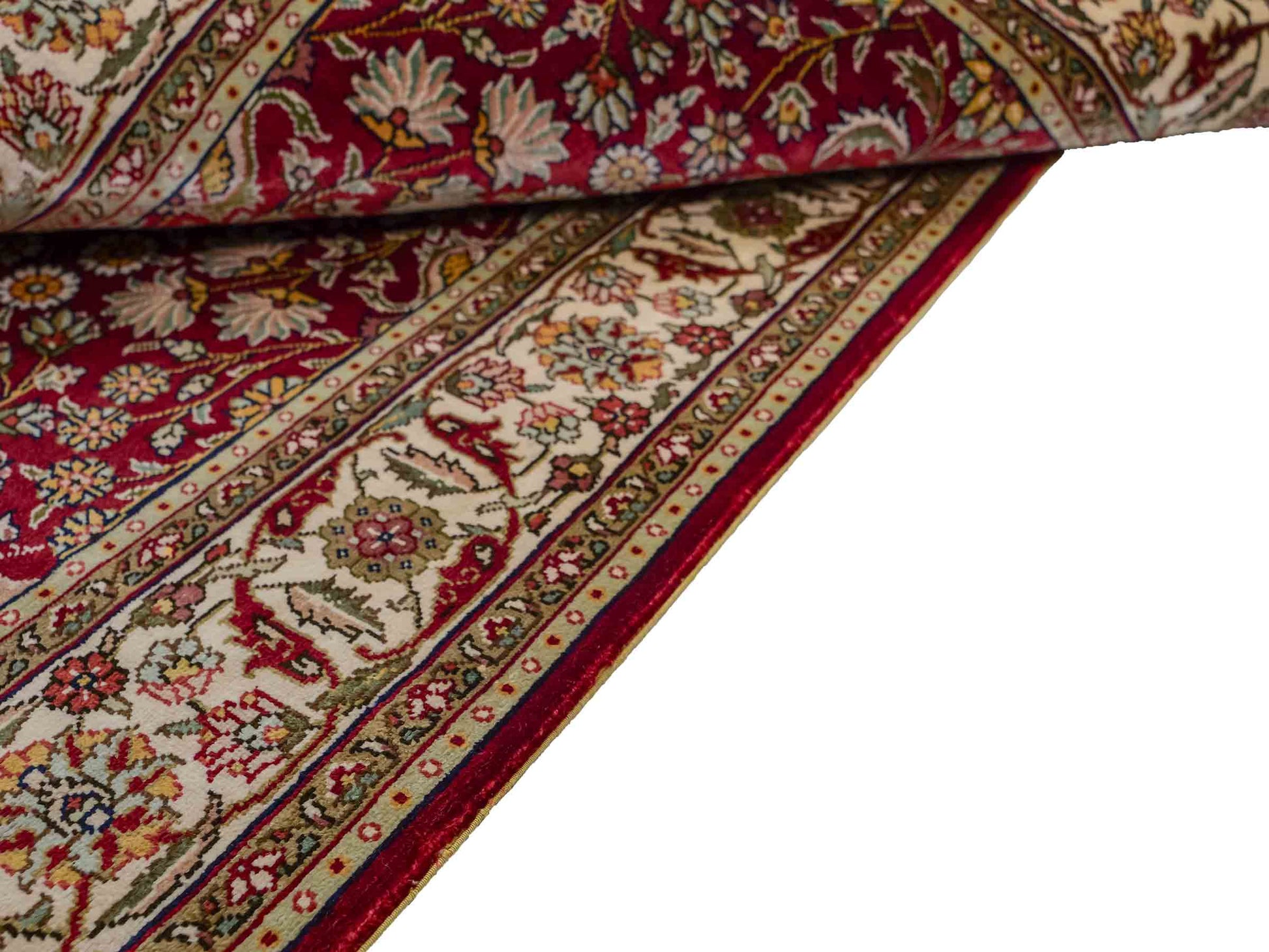 Sehr feiner, handgeknüpfter Khademi Orientteppich mit Hereke Design aus reiner Seide, rot, creme. 92x62 cm. Vertrieb durch Jupiter Intl.