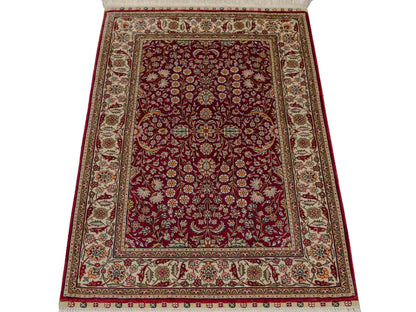 Sehr feiner, handgeknüpfter Khademi Orientteppich mit Hereke Design aus reiner Seide, rot, creme. 92x62 cm. Vertrieb durch Jupiter Intl.