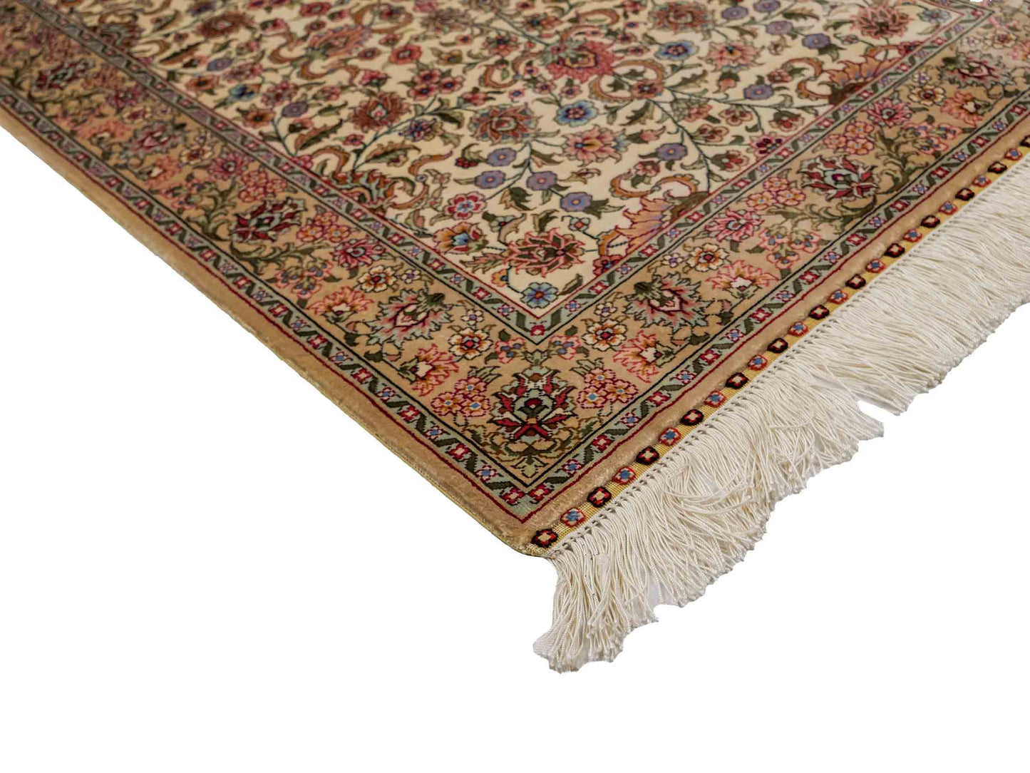Sehr feiner, handgeknüpfter Khademi Orientteppich mit Hereke Design aus reiner Seide, beige, creme, weiß. 92x63 cm. Vertrieb durch Jupiter Intl.
