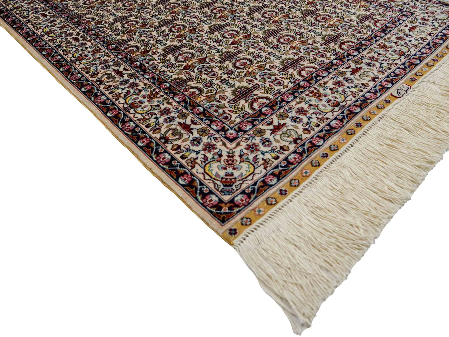 Sehr feiner, handgeknüpfter Khademi Orientteppich mit Hereke Design aus reiner Seide, weiß, creme. 93x61 cm. Vertrieb durch Jupiter Intl.