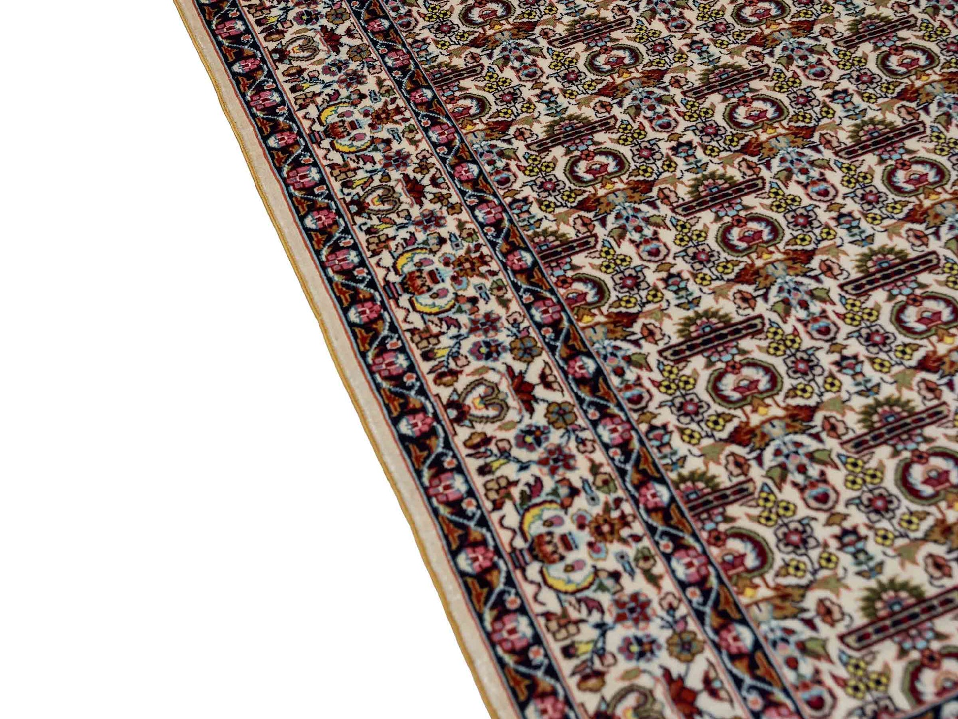 Sehr feiner, handgeknüpfter Khademi Orientteppich mit Hereke Design aus reiner Seide, weiß, creme. 93x61 cm. Vertrieb durch Jupiter Intl.
