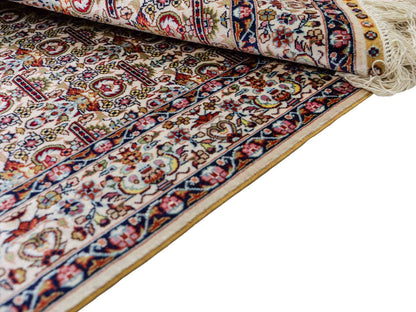 Sehr feiner, handgeknüpfter Khademi Orientteppich mit Hereke Design aus reiner Seide, weiß, creme. 93x61 cm. Vertrieb durch Jupiter Intl.