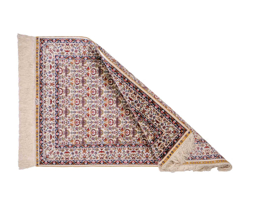 Sehr feiner, handgeknüpfter Khademi Orientteppich mit Hereke Design aus reiner Seide, weiß, creme. 93x61 cm. Vertrieb durch Jupiter Intl.