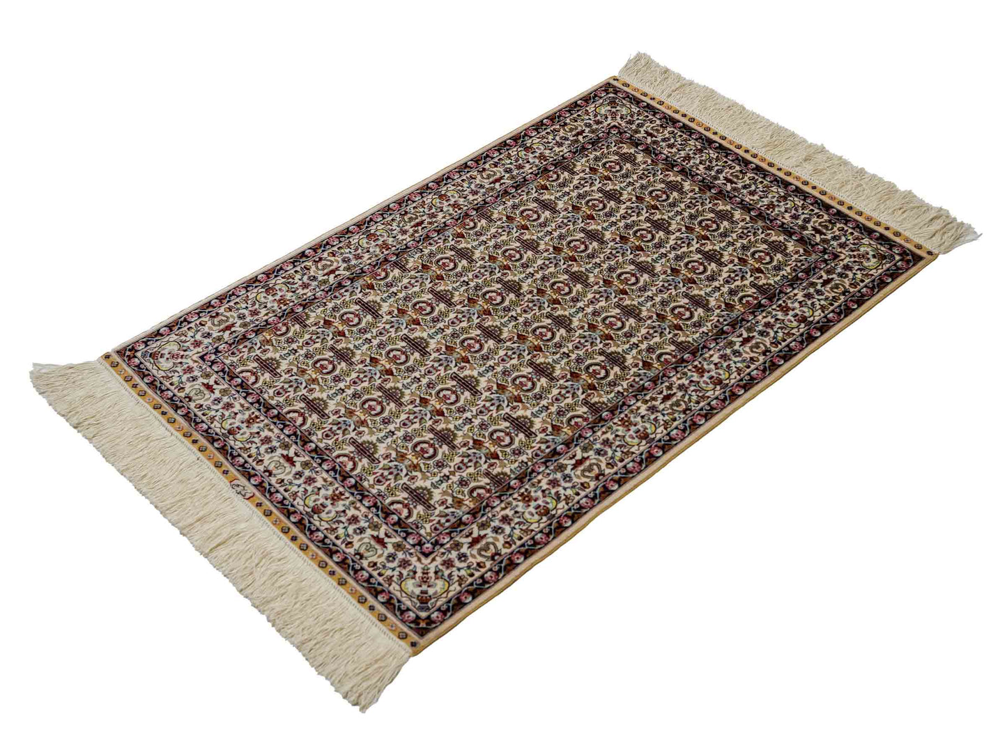Sehr feiner, handgeknüpfter Khademi Orientteppich mit Hereke Design aus reiner Seide, weiß, creme. 93x61 cm. Vertrieb durch Jupiter Intl.