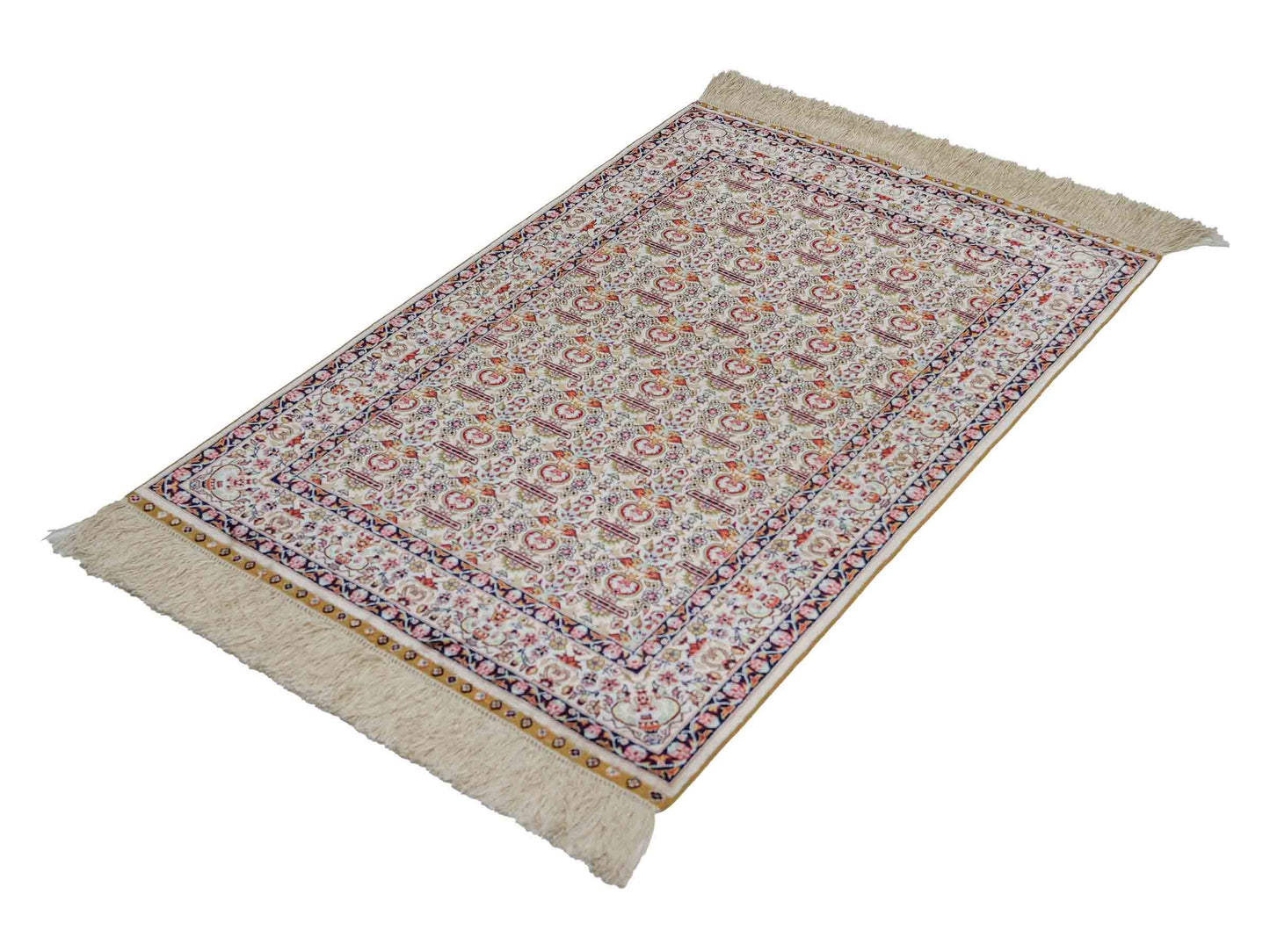 Sehr feiner, handgeknüpfter Khademi Orientteppich mit Hereke Design aus reiner Seide, weiß, creme. 93x61 cm. Vertrieb durch Jupiter Intl.