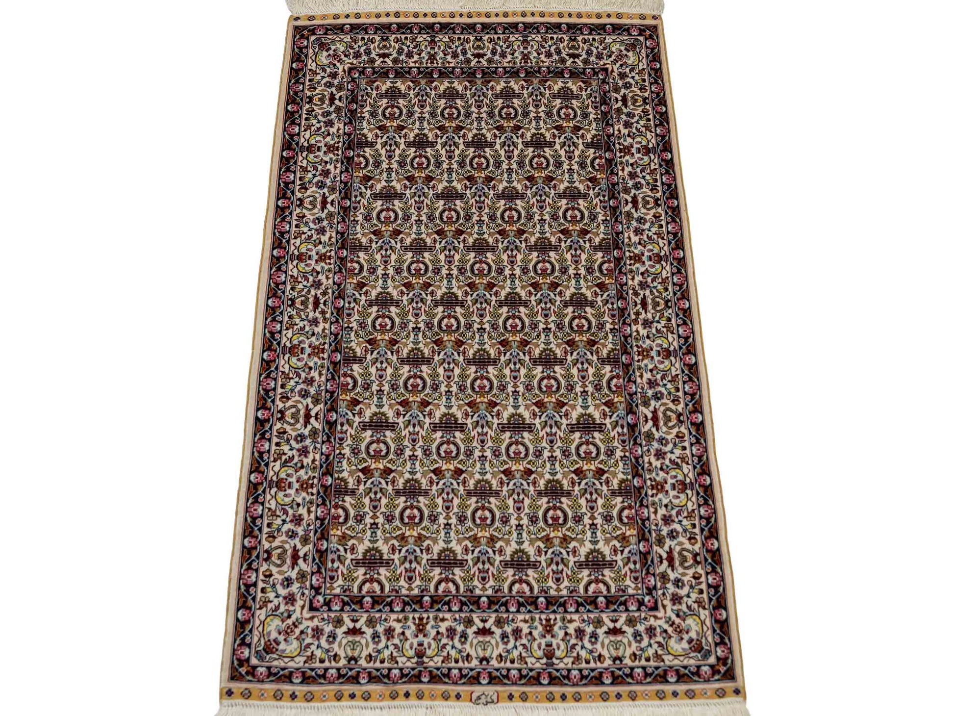 Sehr feiner, handgeknüpfter Khademi Orientteppich mit Hereke Design aus reiner Seide, weiß, creme. 93x61 cm. Vertrieb durch Jupiter Intl.