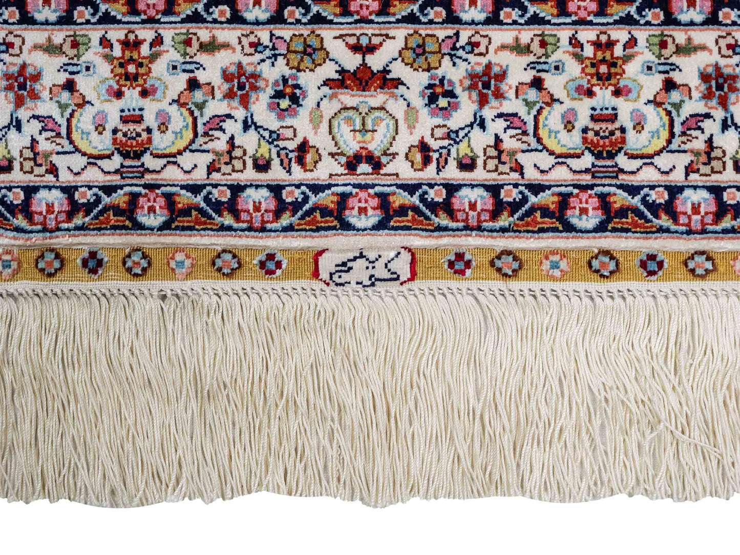 Sehr feiner, handgeknüpfter Khademi Orientteppich mit Hereke Design aus reiner Seide, weiß, creme. 93x61 cm. Vertrieb durch Jupiter Intl.