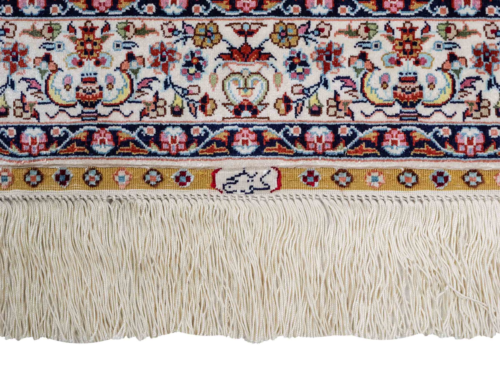 Sehr feiner, handgeknüpfter Khademi Orientteppich mit Hereke Design aus reiner Seide, weiß, creme. 93x61 cm. Vertrieb durch Jupiter Intl.