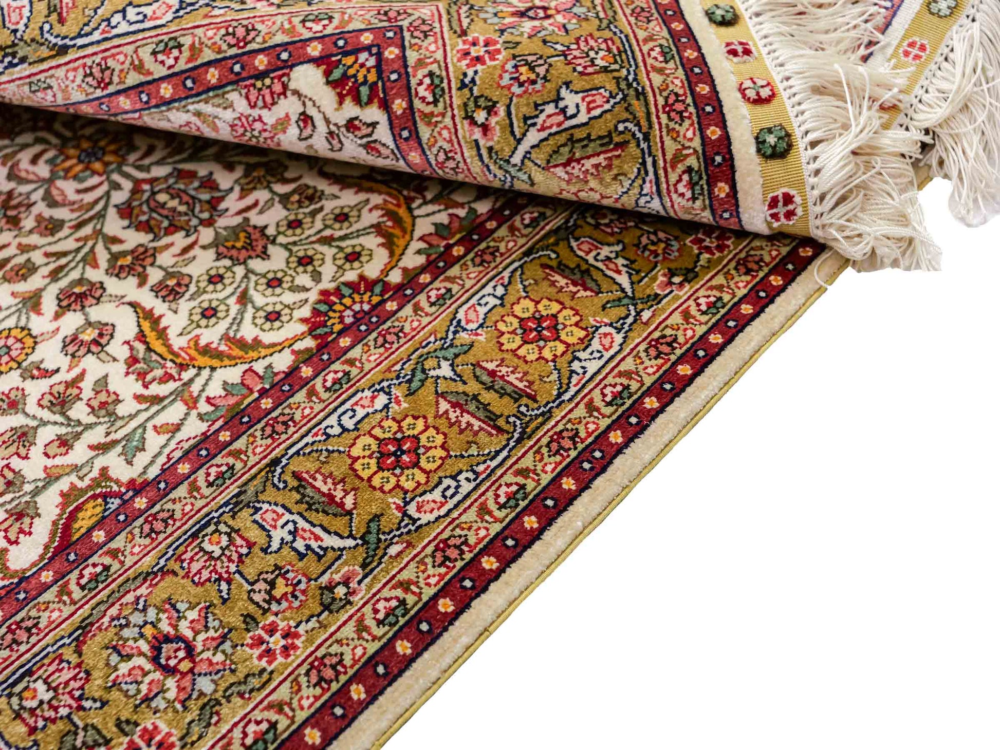 Sehr feiner, handgeknüpfter Khademi Orientteppich mit Hereke Design aus reiner Seide, creme, beige, weiß. Vertrieb durch Jupiter Intl.