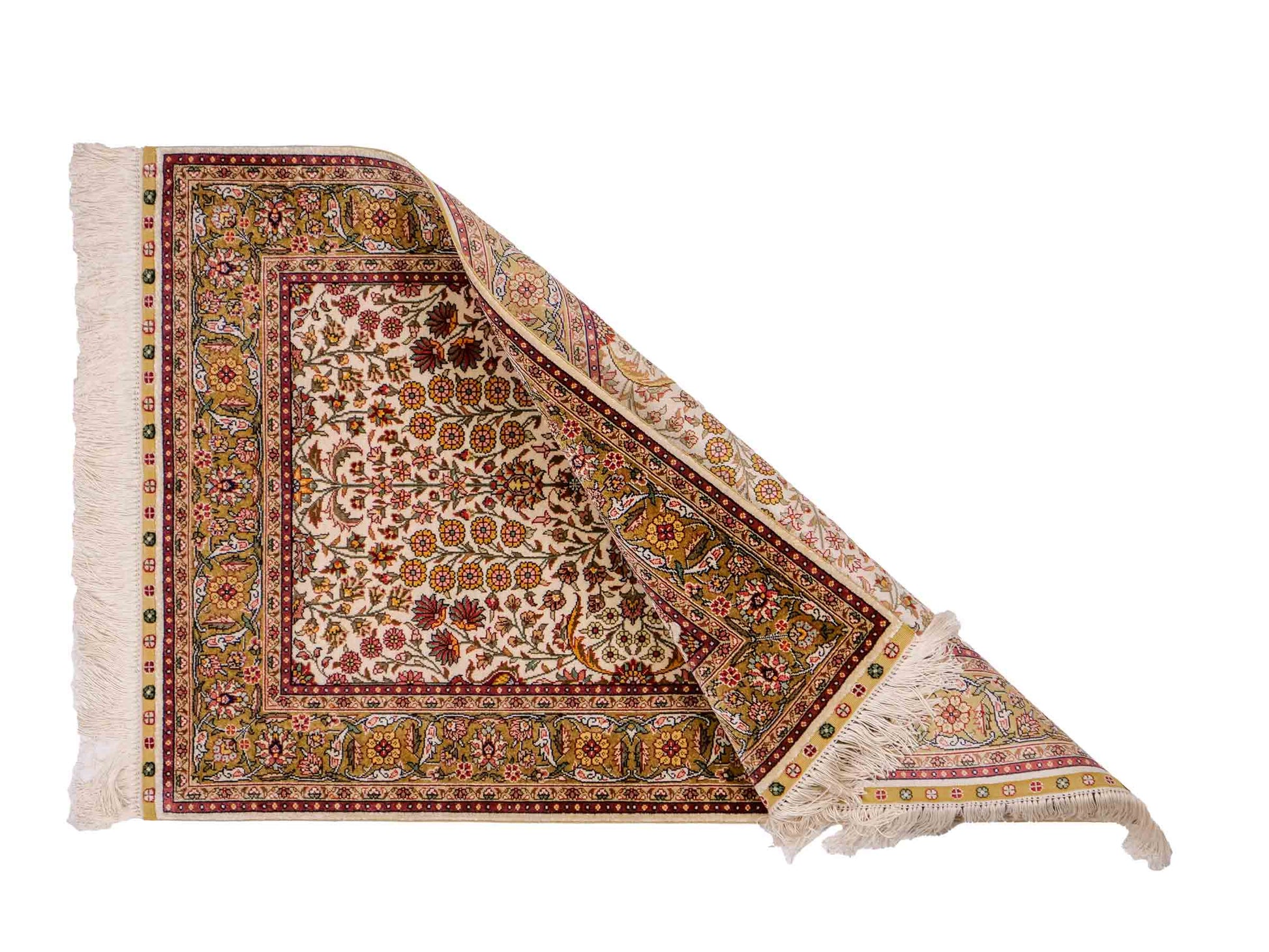 Sehr feiner, handgeknüpfter Khademi Orientteppich mit Hereke Design aus reiner Seide, creme, beige, weiß. Vertrieb durch Jupiter Intl.