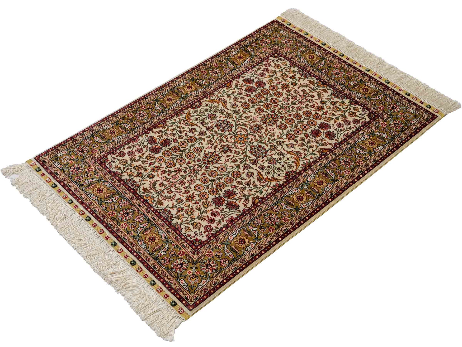Sehr feiner, handgeknüpfter Khademi Orientteppich mit Hereke Design aus reiner Seide, creme, beige, weiß. Vertrieb durch Jupiter Intl.