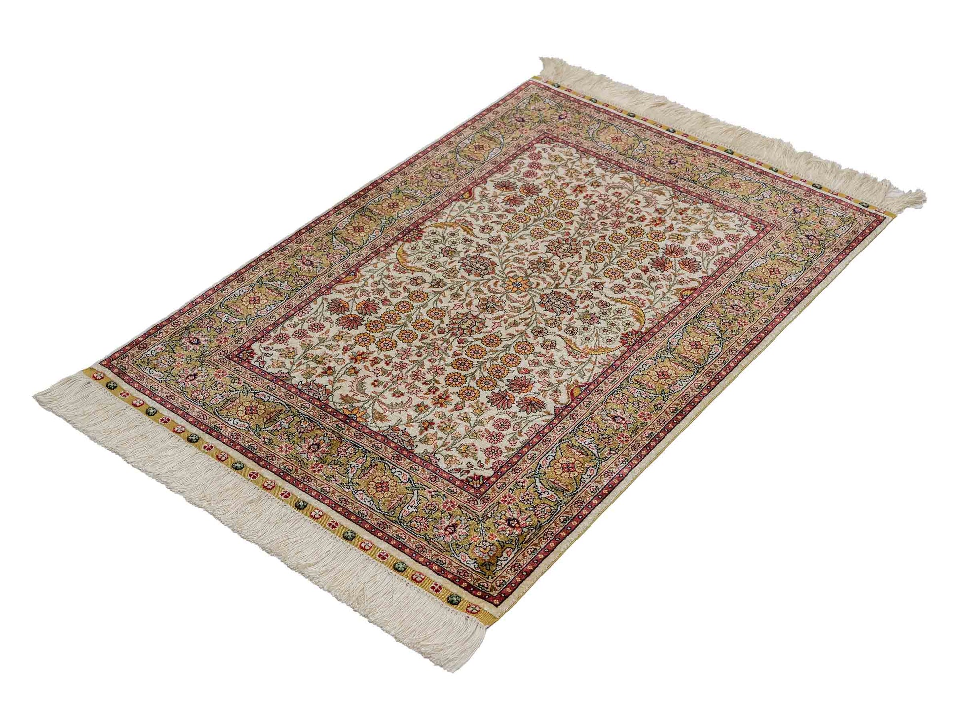 Sehr feiner, handgeknüpfter Khademi Orientteppich mit Hereke Design aus reiner Seide, creme, beige, weiß. Vertrieb durch Jupiter Intl.