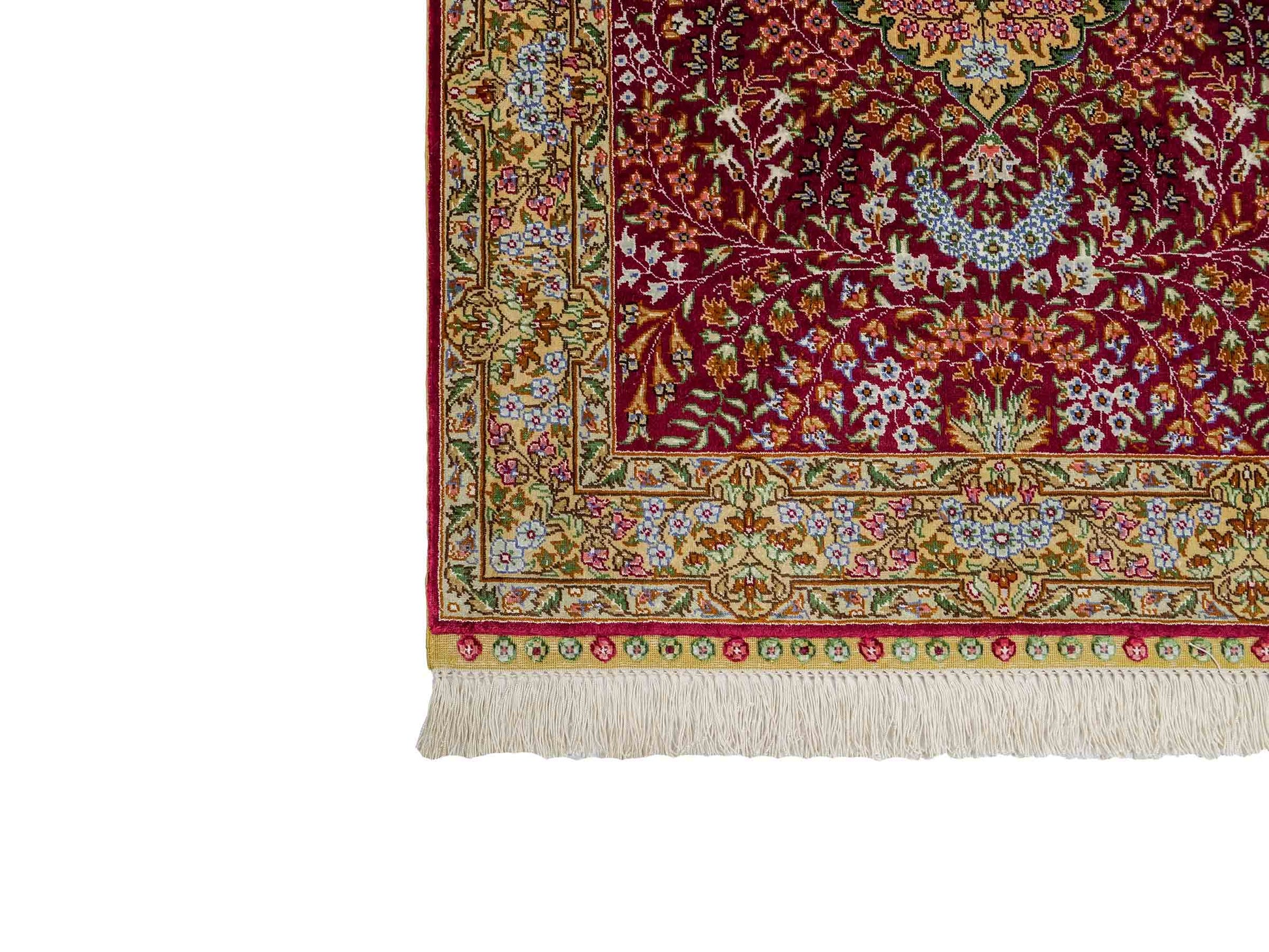 Sehr feiner, handgeknüpfter Khademi Orientteppich mit Hereke Design aus reiner Seide, rot, creme. 93x63 cm. Vertrieb durch Jupiter Intl.