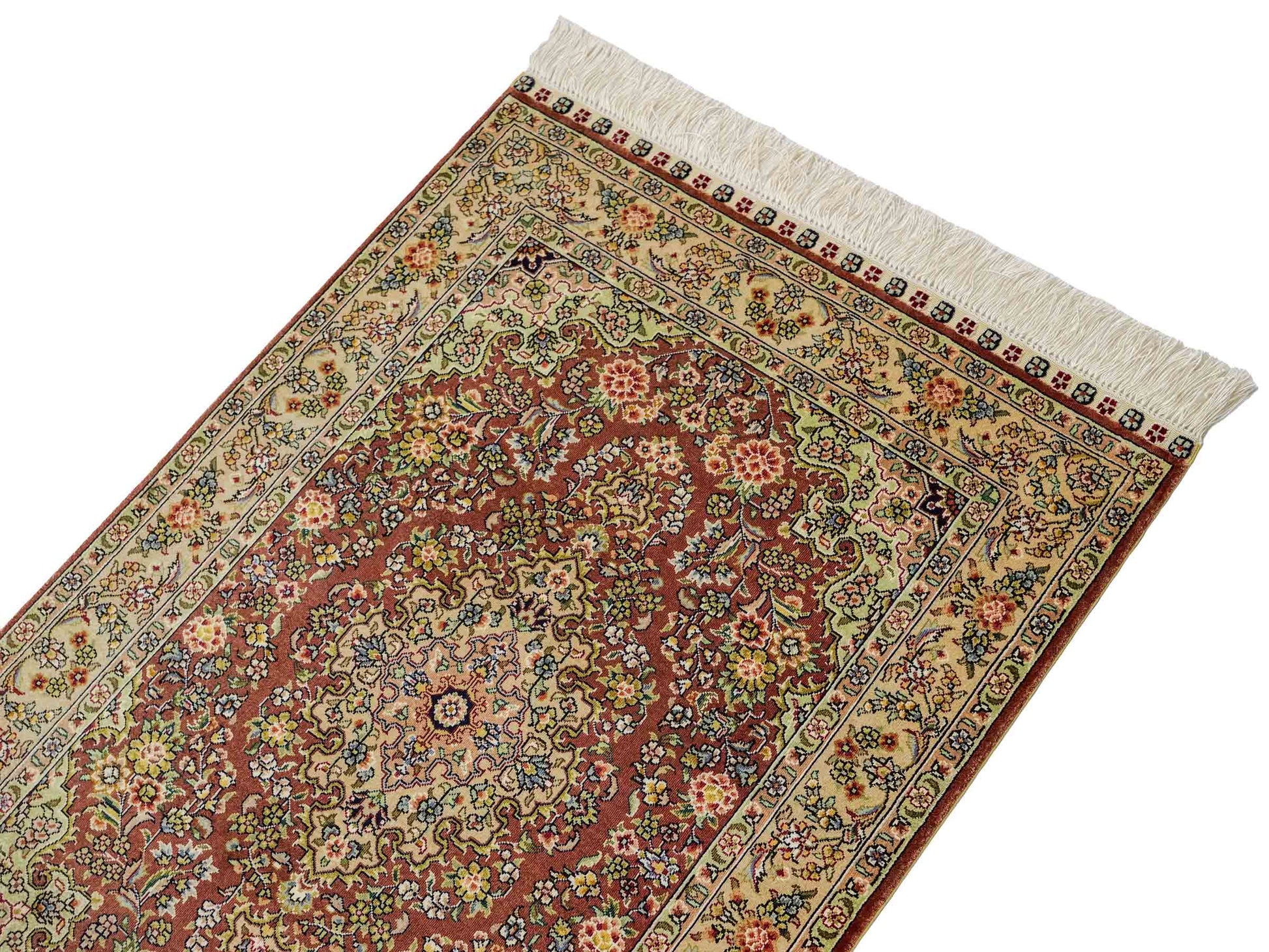 Sehr feiner, handgeknüpfter Khademi Orientteppich mit Hereke Design aus reiner Seide, rosa, creme. 93x63 cm. Vertrieb durch Jupiter Intl.