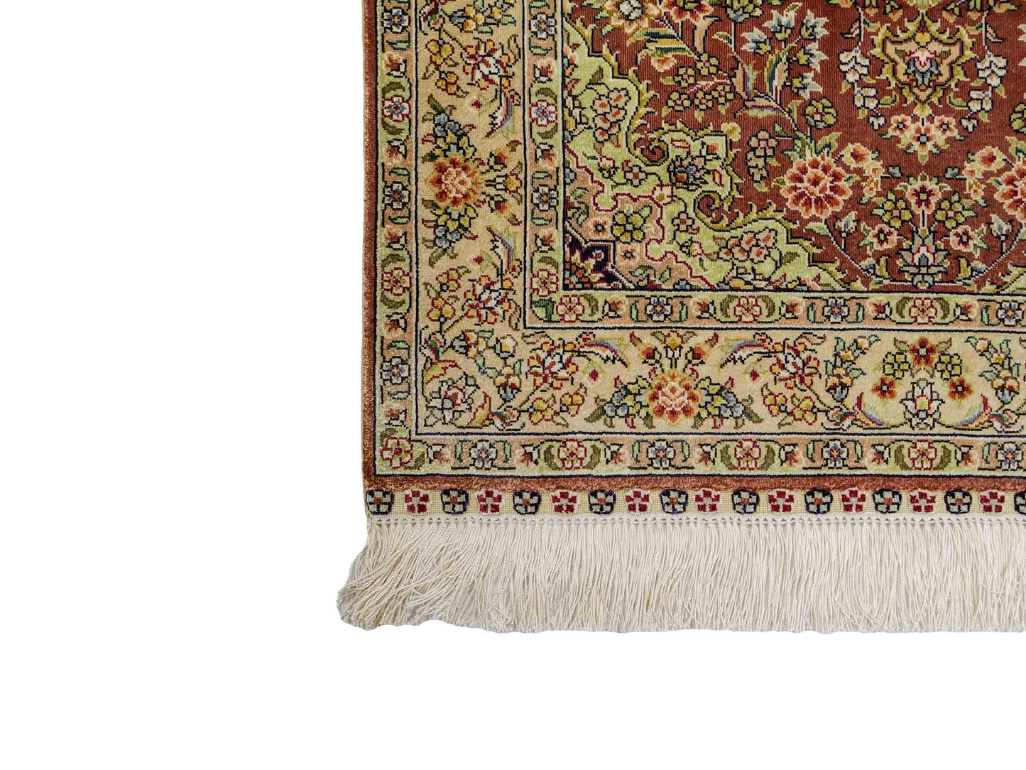 Sehr feiner, handgeknüpfter Khademi Orientteppich mit Hereke Design aus reiner Seide, rosa, creme. 93x63 cm. Vertrieb durch Jupiter Intl.