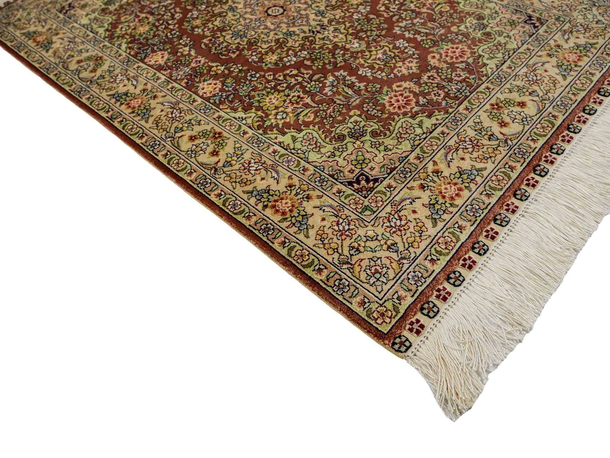 Sehr feiner, handgeknüpfter Khademi Orientteppich mit Hereke Design aus reiner Seide, rosa, creme. 93x63 cm. Vertrieb durch Jupiter Intl.