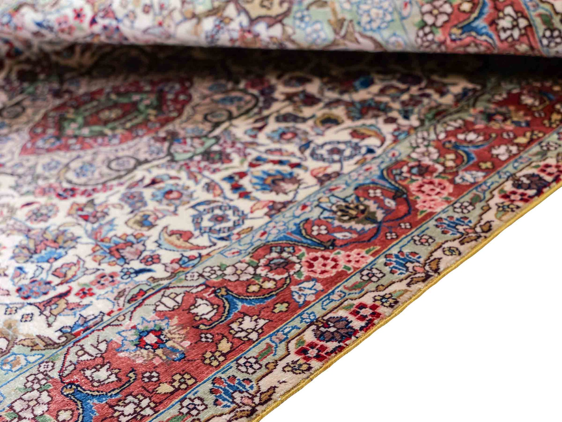 Sehr feiner, handgeknüpfter Khademi Orientteppich mit Hereke Design aus reiner Seide, creme, weiß, rosa. 93x63 cm. Verkauf durch Jupiter Intl.