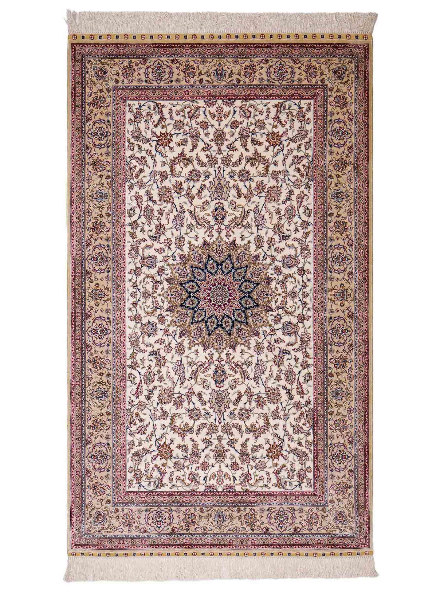 Sehr feiner, handgeknüpfter Khademi Nain Orientteppich aus Seide, weiß, creme. 153x95 cm. Vertrieb durch Jupiter Intl.