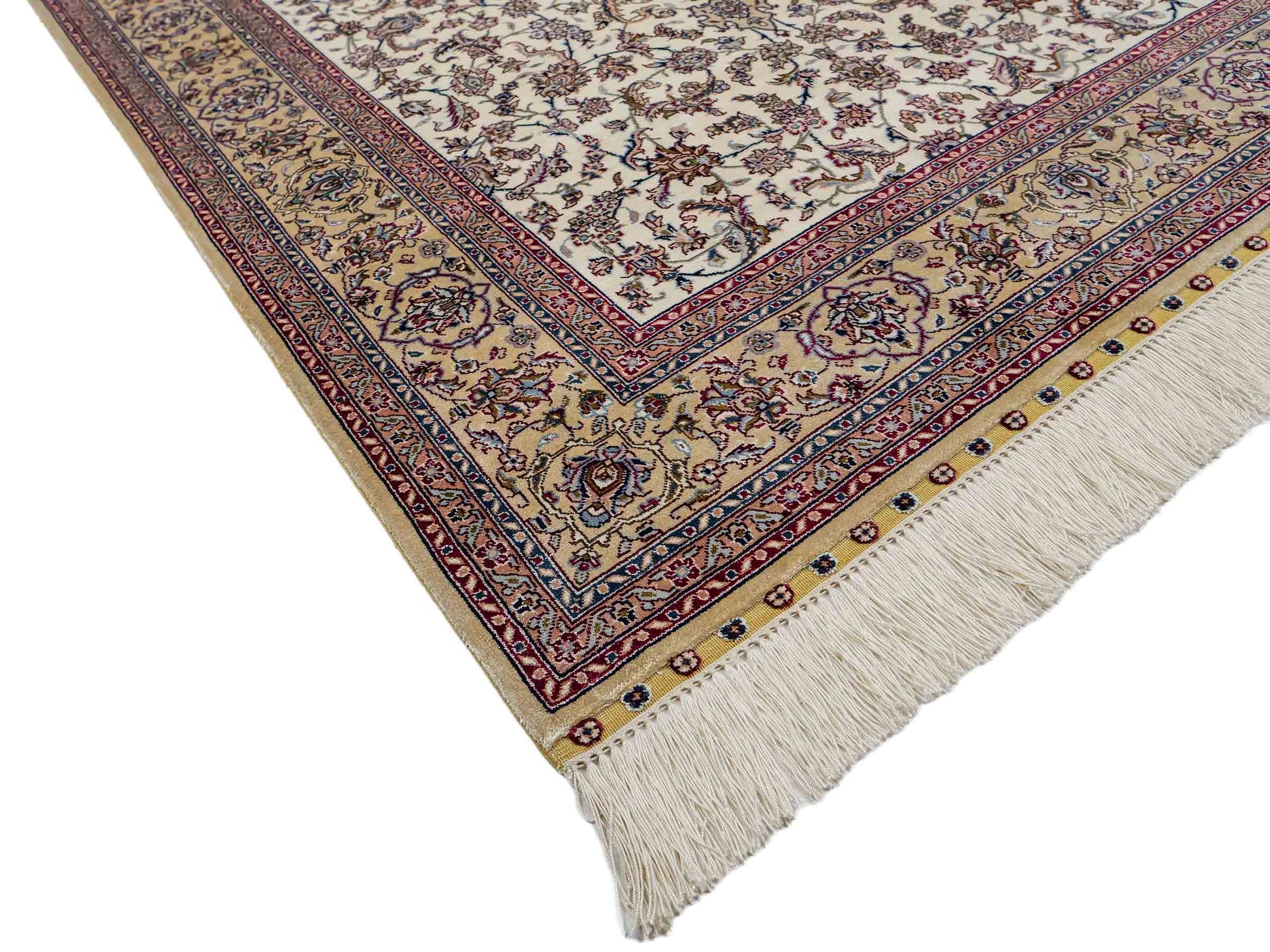 Sehr feiner, handgeknüpfter Khademi Nain Orientteppich aus Seide, weiß, creme. 153x95 cm. Vertrieb durch Jupiter Intl.