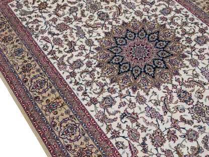 Sehr feiner, handgeknüpfter Khademi Nain Orientteppich aus Seide, weiß, creme. 153x95 cm. Vertrieb durch Jupiter Intl.