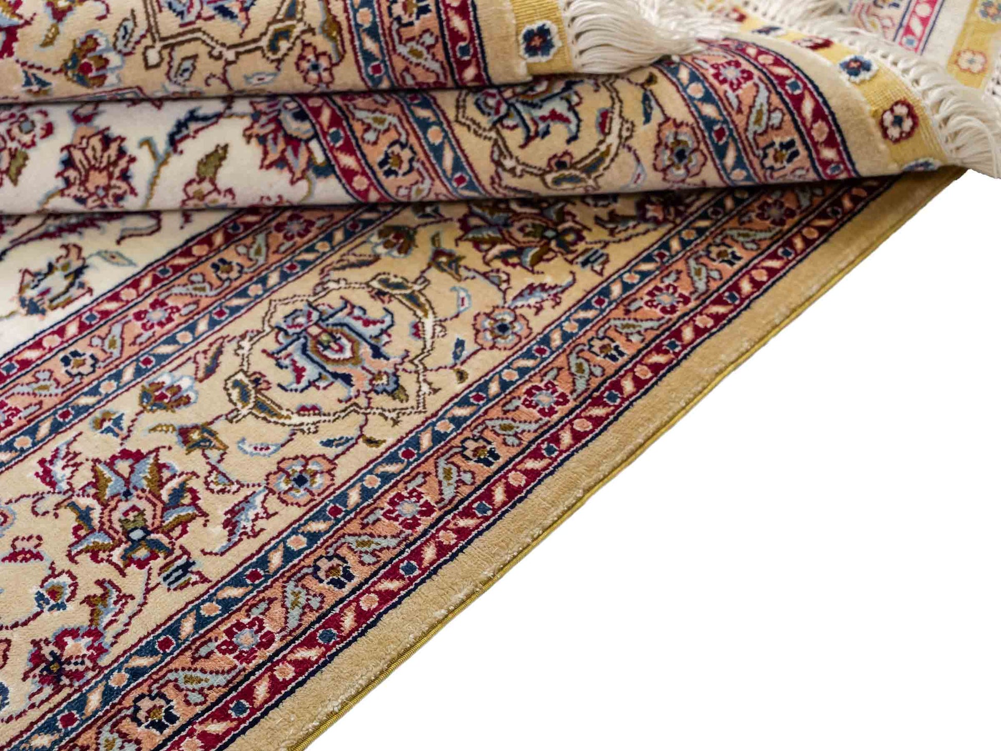 Sehr feiner, handgeknüpfter Khademi Nain Orientteppich aus Seide, weiß, creme. 153x95 cm. Vertrieb durch Jupiter Intl.