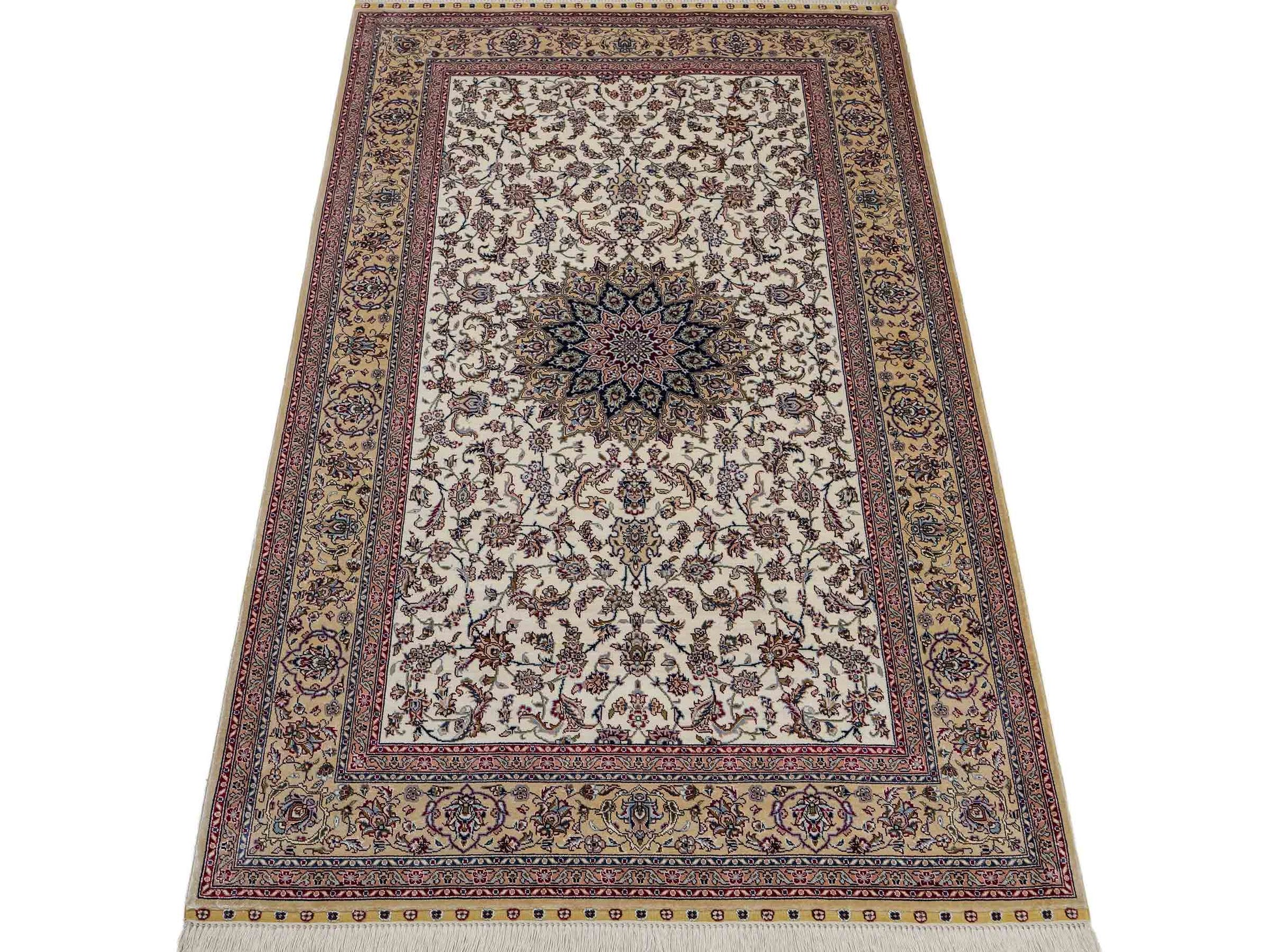 Sehr feiner, handgeknüpfter Khademi Nain Orientteppich aus Seide, weiß, creme. 153x95 cm. Vertrieb durch Jupiter Intl.