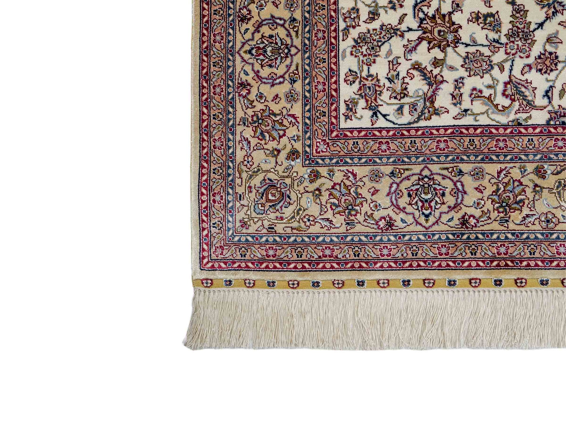 Sehr feiner, handgeknüpfter Khademi Nain Orientteppich aus Seide, weiß, creme. 153x95 cm. Vertrieb durch Jupiter Intl.